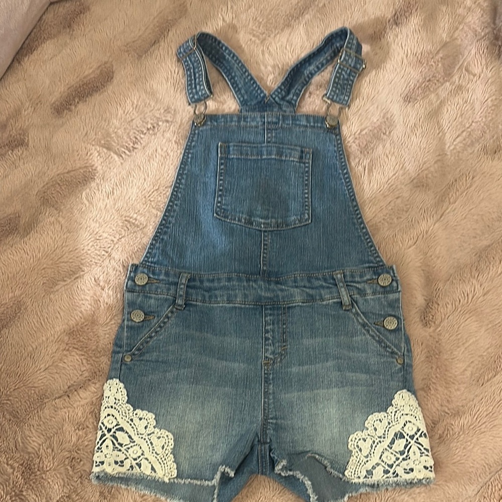 Kids Denim Overalls with Lace Trim
